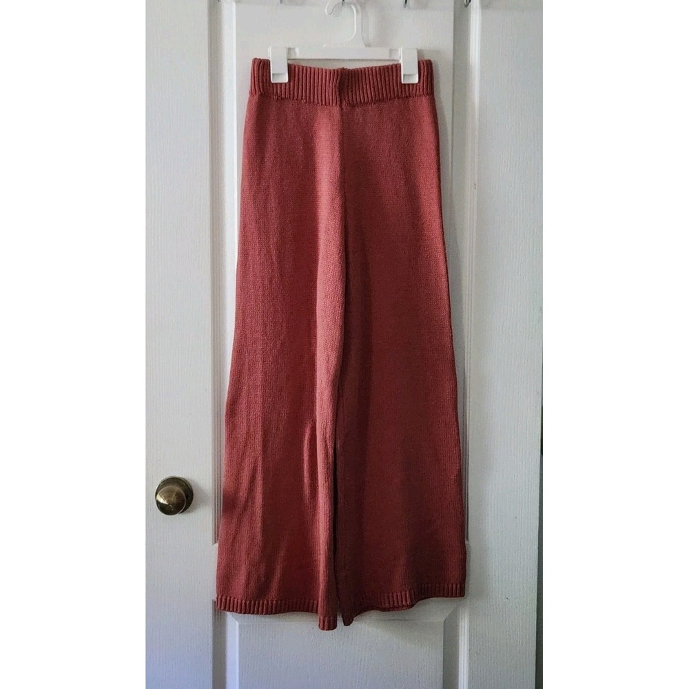 SINCERELY JULES Women's Knit Wide Leg Pants High-Rise Cotton Blend‎ Coral Size S